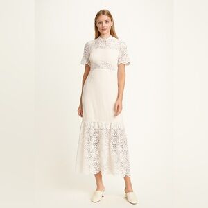 Tanya Taylor lace short sleeve midi dress ivory white